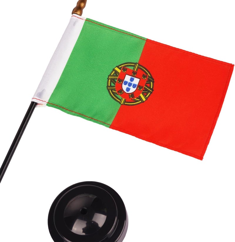 Wuliim Portugal Desktop Flag - 4 x 6 inch Miniature Stitched Portuguese Desk Flag with 12" Solid Pole, Black Base and Spear Top | Premium Quality Mini Portuguese Office Table Flags - Vivid Color and Fade Resistant - Image 2